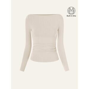 NWT OGL Modern Size Ruched Boatneck Brami Top Long Sleeve Capsule Chic Cream - M